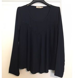Navy Pleated Blouse